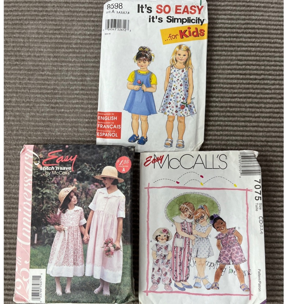 Vintage Simplicity McCall's Sewing Patterns Lot 3 Kids Dress Jumpsuit Romper 90s
